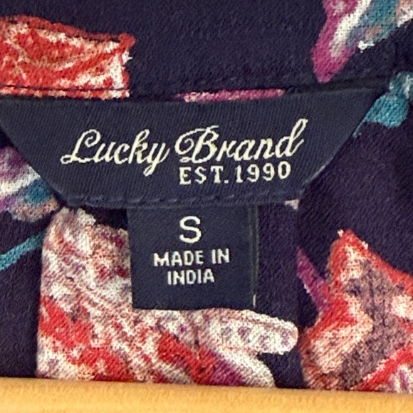 Lucky Brand Floral Print‎ Blouse Tassel V Neck Long Sleeve Top Sz S Boho Y2K 90s - Picture 2 of 14